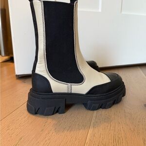 GANNI Black & Cream Chunky Chelsea Boots